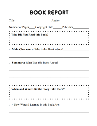 Printable Book Report Page | All Things with Purpose