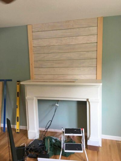 Faux Shiplap Fireplace and Custom Shelves | All Things with Purpose