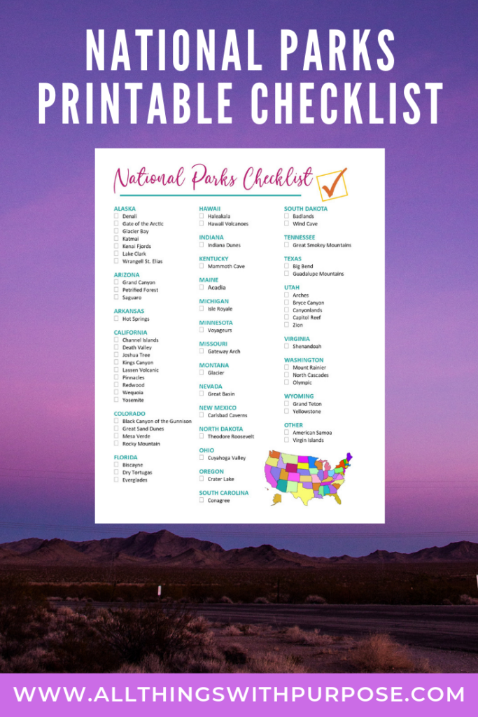 United States National Parks Free Printable Checklist